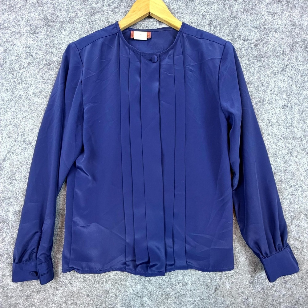 Vintage Worthington Secretary Blouse Womens‎ 8 Royal Blue Office Siren Pleated